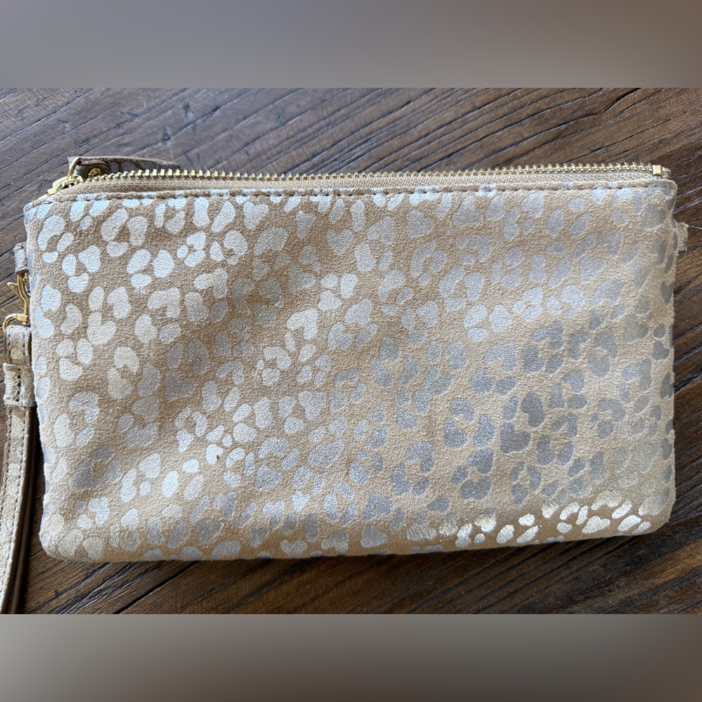 Lodis Metallic gold / silver leopard print, suede wristlet wallet - Picture 10 of 12